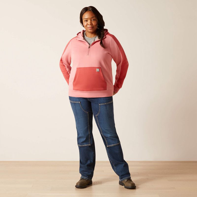 Ariat Rebar Colorblocked 1/2 Zip Hoodie Rouge Femme | BXR-12904189