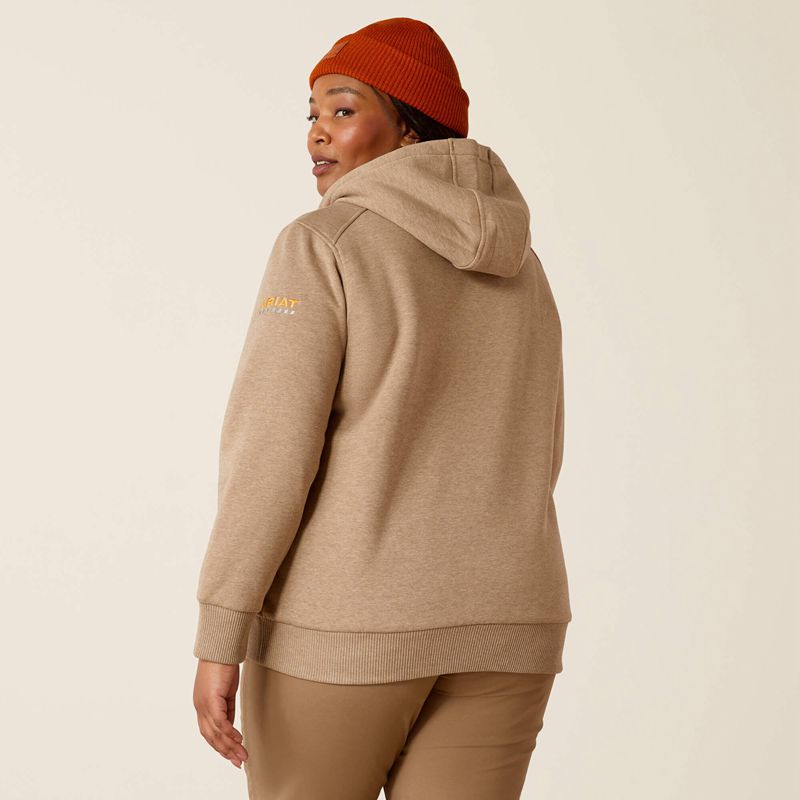 Ariat Rebar All-Weather Sherpa Full Zip Hoodie Oatmeal Heather Femme | UDV-21582557