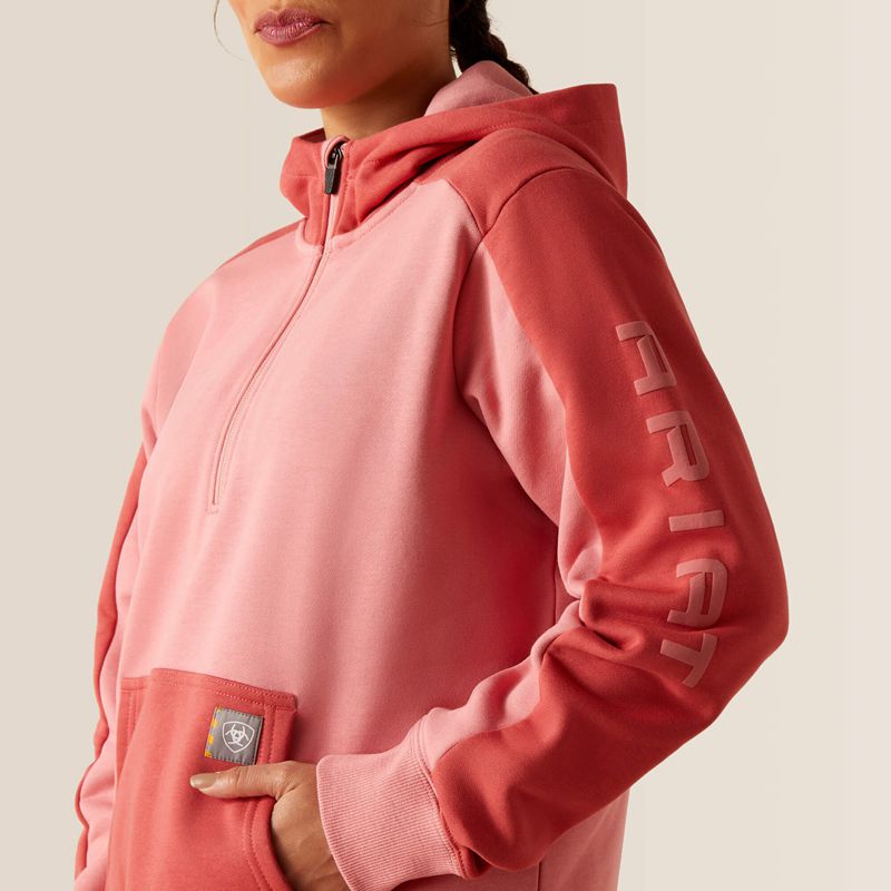 Ariat Rebar Colorblocked 1/2 Zip Hoodie Rouge Femme | BXR-12904189