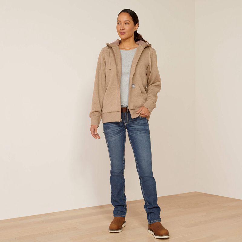 Ariat Rebar All-Weather Sherpa Full Zip Hoodie Oatmeal Heather Femme | UDV-21582557