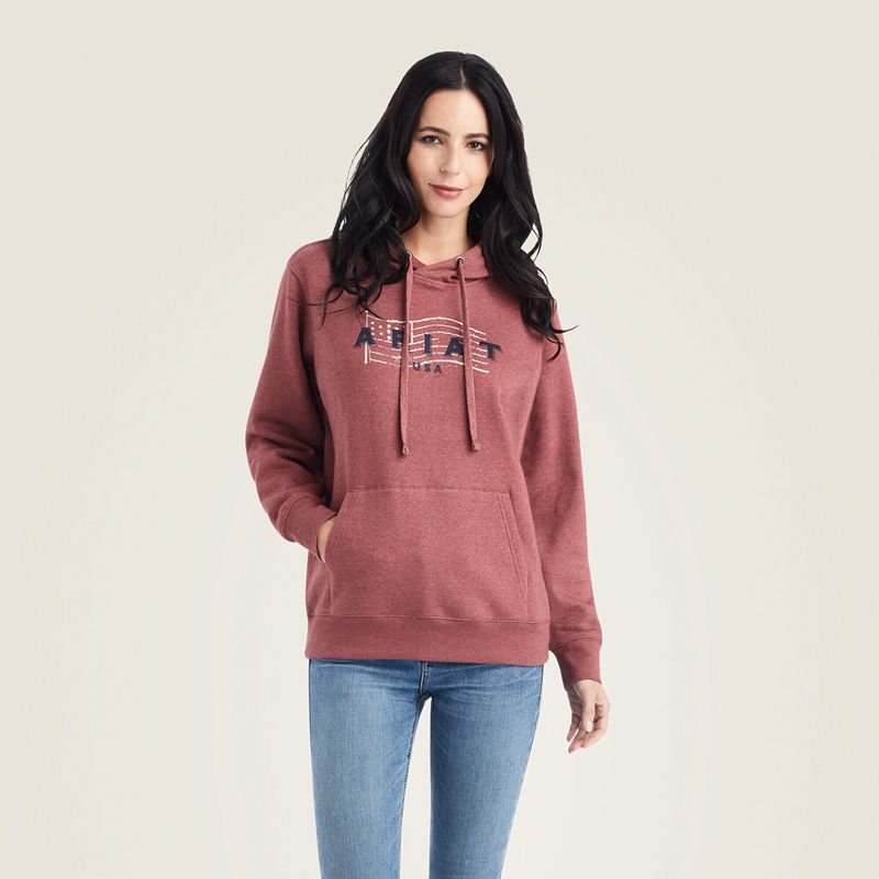 Ariat Real Usa Chest Logo Hoodie Sun-Dried Tomato Heather Femme | KOO-17978600