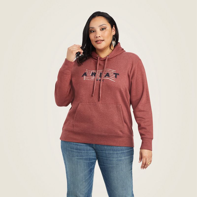 Ariat Real Usa Chest Logo Hoodie Sun-Dried Tomato Heather Femme | KOO-17978600