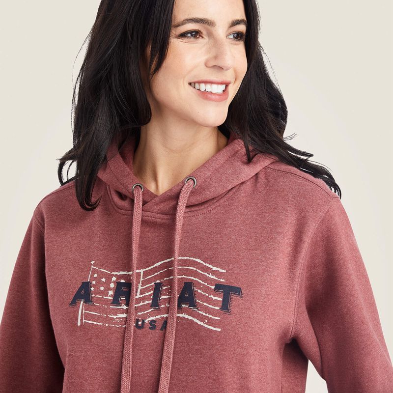 Ariat Real Usa Chest Logo Hoodie Sun-Dried Tomato Heather Femme | KOO-17978600