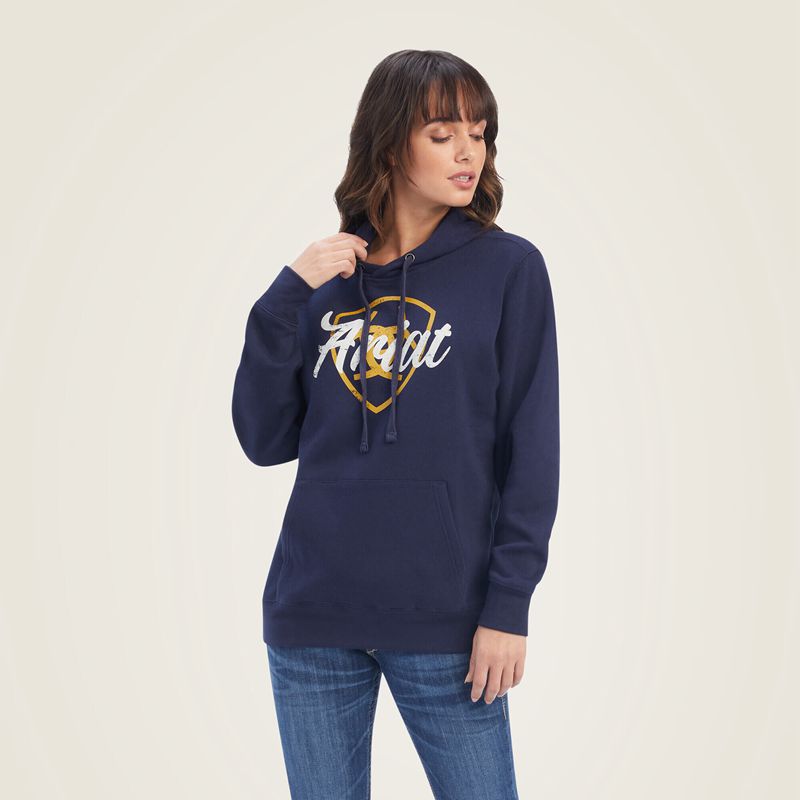 Ariat Real Shield Logo Hoodie Bleu Marine Femme | UYE-76387437