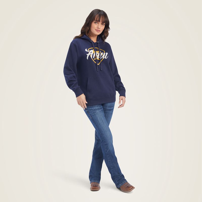 Ariat Real Shield Logo Hoodie Bleu Marine Femme | UYE-76387437