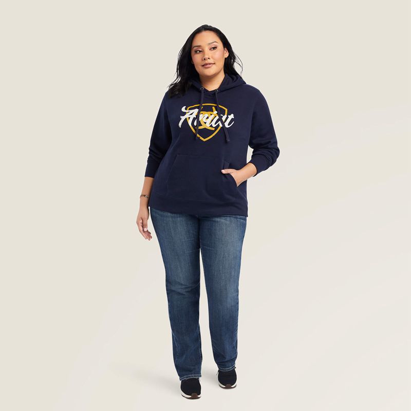 Ariat Real Shield Logo Hoodie Bleu Marine Femme | UYE-76387437