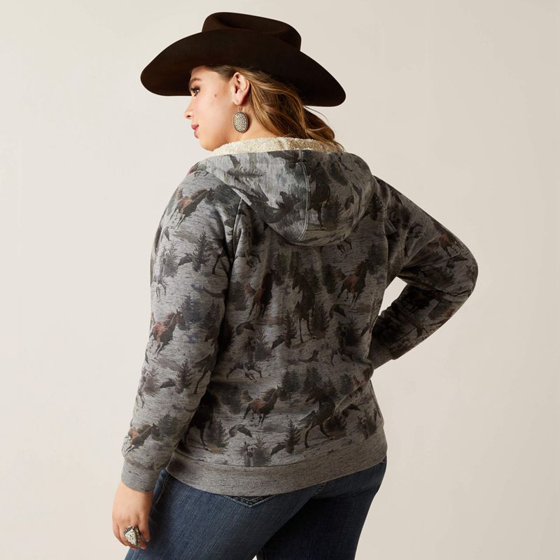 Ariat Real Sherpa Full Zip Hoodie Misty Horse Print Femme | GYX-65652313