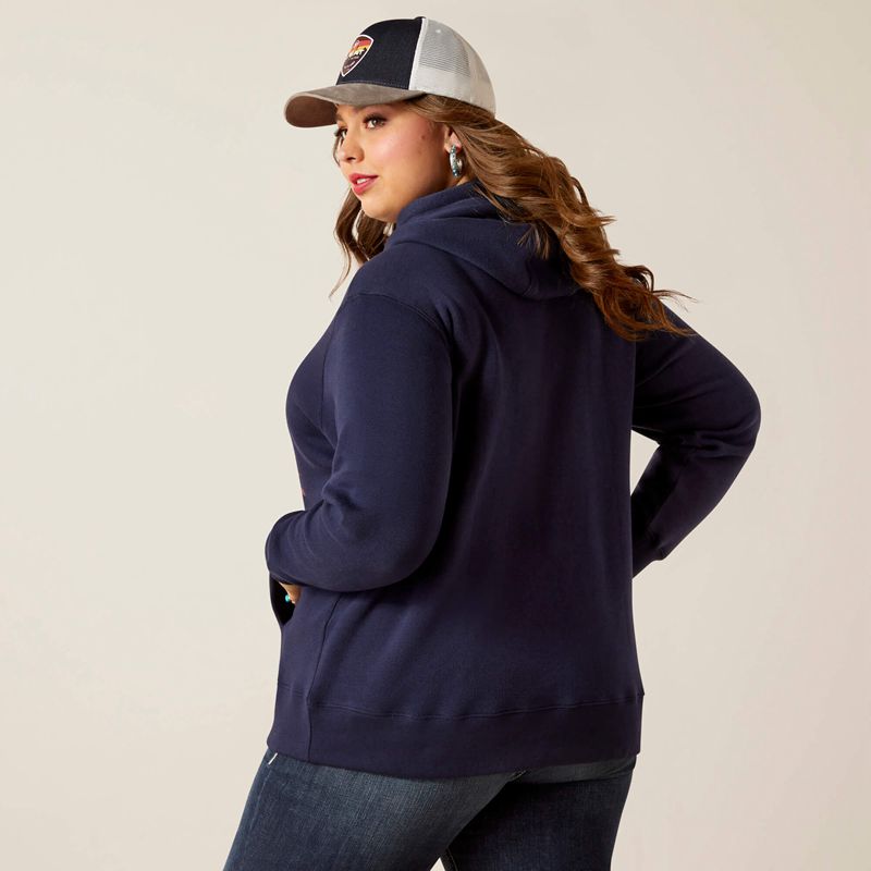 Ariat Real Flying Flag Hoodie Bleu Marine Femme | QFM-26122004