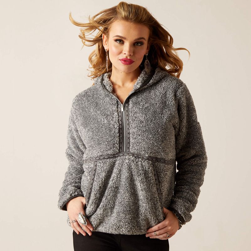 Ariat Lurex Berber 1/2 Zip Hoodie Salt And Pepper Femme | OEY-55283443