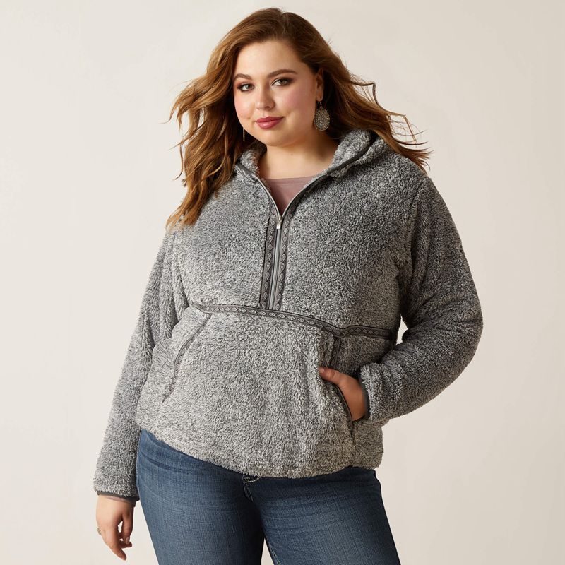 Ariat Lurex Berber 1/2 Zip Hoodie Salt And Pepper Femme | OEY-55283443