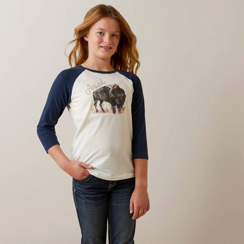 Ariat Painted Buffalo Tee Coconut Milk/Navy Eclipse Enfant | JZL-57337064