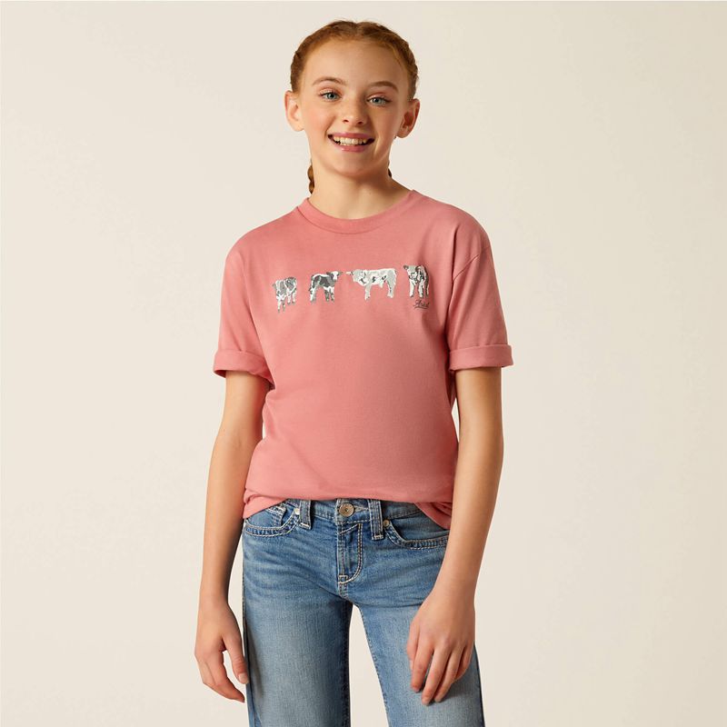 Ariat Mini Cow Squad T-Shirt Rose Enfant | YOZ-86083015