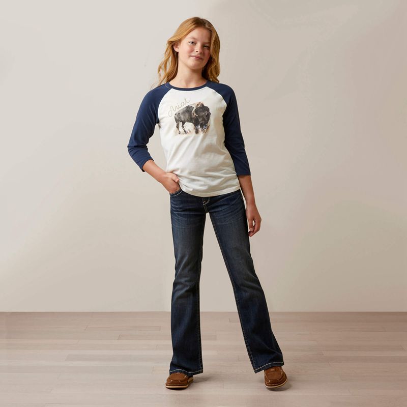 Ariat Painted Buffalo Tee Coconut Milk/Navy Eclipse Enfant | JZL-57337064