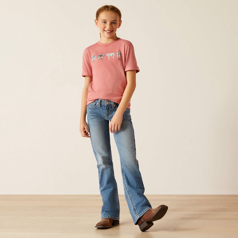 Ariat Mini Cow Squad T-Shirt Rose Enfant | YOZ-86083015