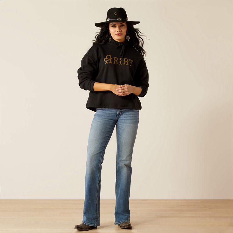 Ariat Essential Hoodie Black/Leopard Femme | YXR-30272388