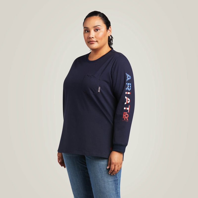 Ariat Fr Stretch Logo T-Shirt Navy/Usa Femme | KFJ-21441321