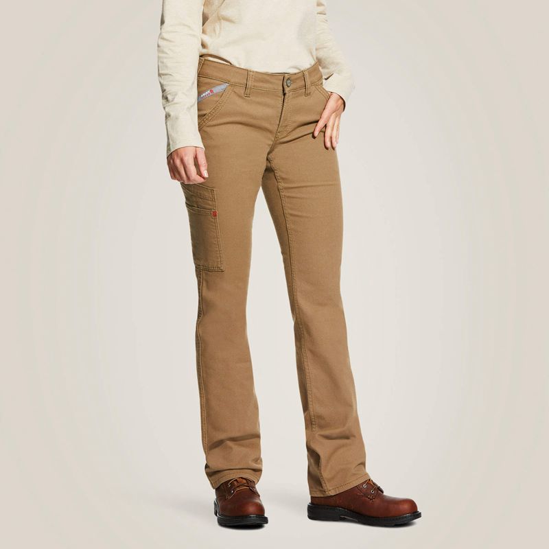 Ariat Fr Stretch Duralight Canvas Stackable Straight Leg Pant Kaki Femme | QEL-13751290