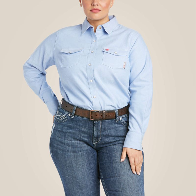 Ariat Fr Solid Durastretch Snap Work Shirt Bleu Femme | MQA-25373720