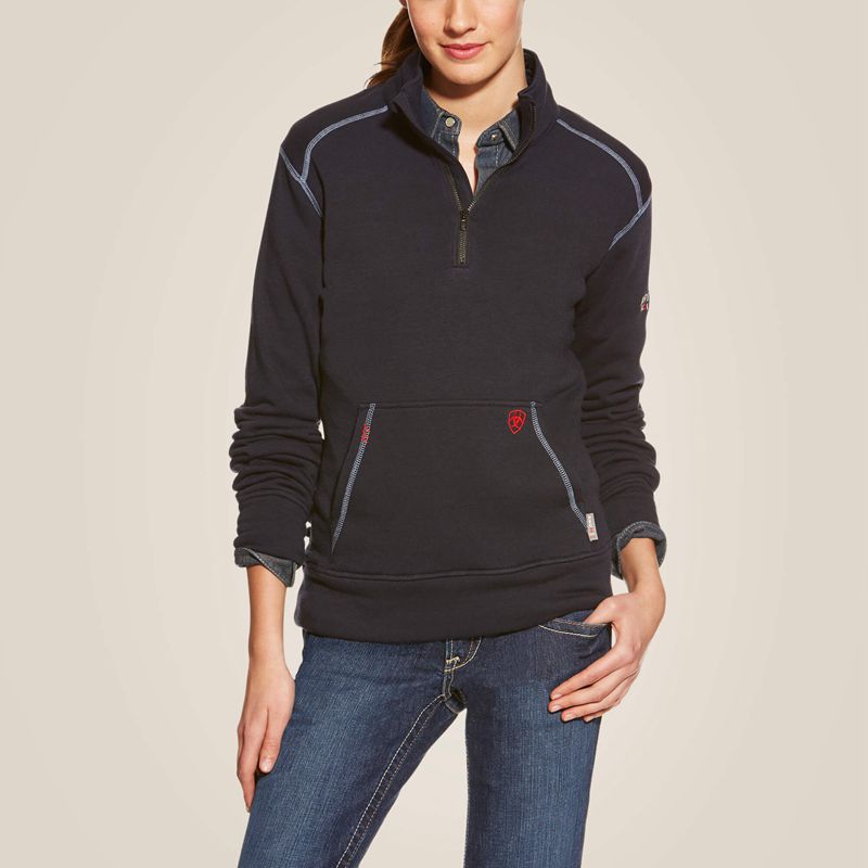 Ariat Fr Polartec Fleece 1/4 Zip Top Bleu Marine Femme | NZD-05663609