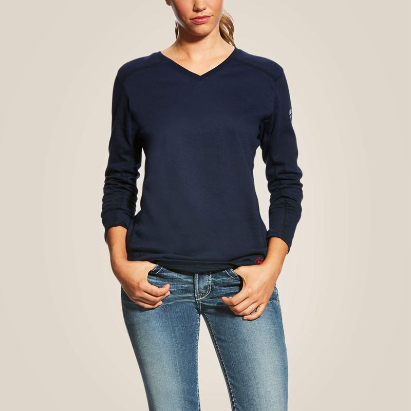 Ariat Fr Ac Crew Top Bleu Marine Femme | RYF-15993738