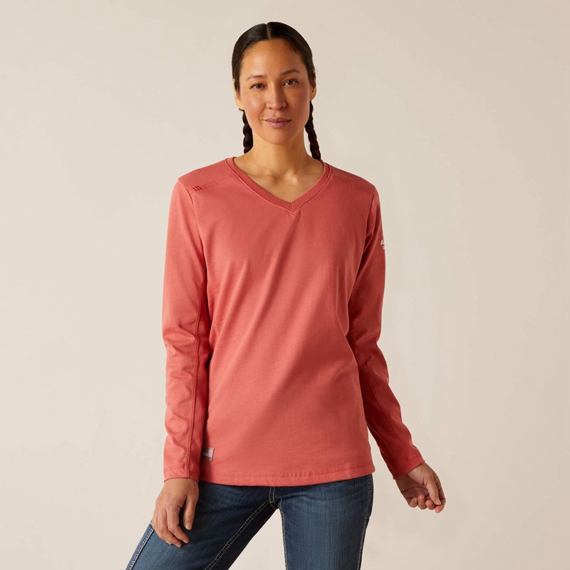 Ariat Fr Ac Crew Top Rouge Femme | ZUT-10740156