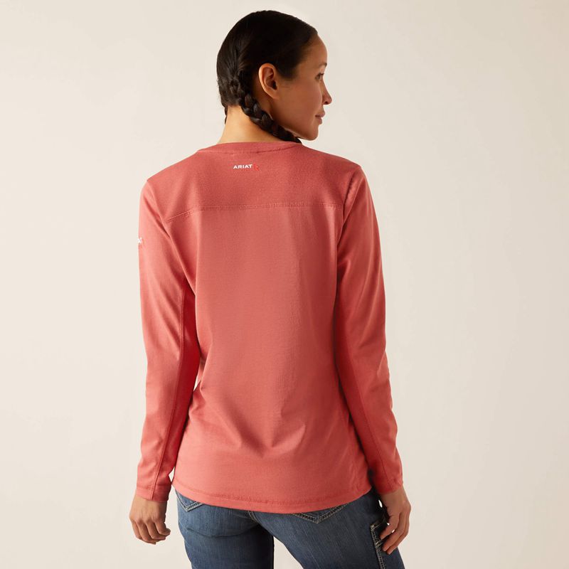 Ariat Fr Ac Crew Top Rouge Femme | ZUT-10740156