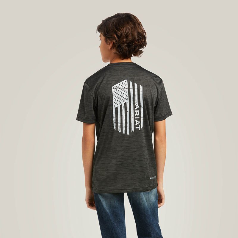 Ariat Charger Vertical Flag Tee Charcoal Enfant | VVS-84657059