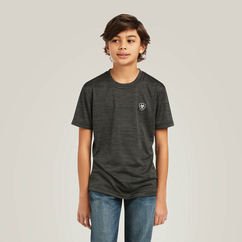 Ariat Charger Vertical Flag Tee Charcoal Enfant | VVS-84657059