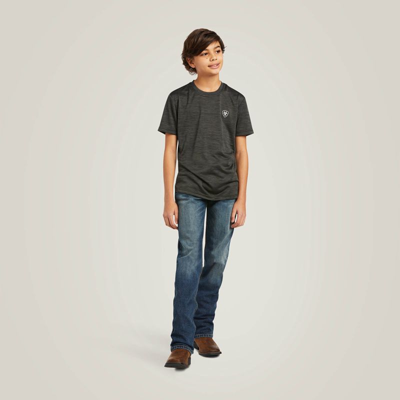 Ariat Charger Vertical Flag Tee Charcoal Enfant | VVS-84657059