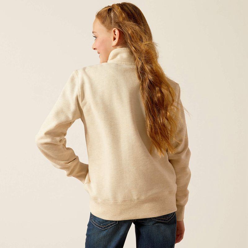 Ariat Pasture 1/4 Zip Sweatshirt Oatmeal Heather Enfant | YZK-40056806