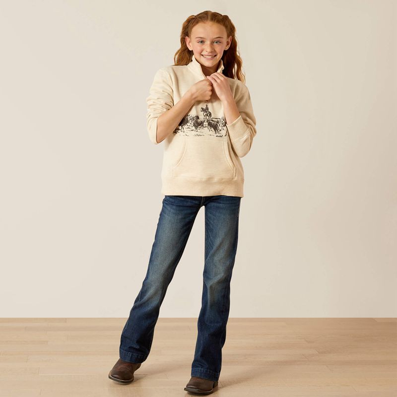 Ariat Pasture 1/4 Zip Sweatshirt Oatmeal Heather Enfant | YZK-40056806