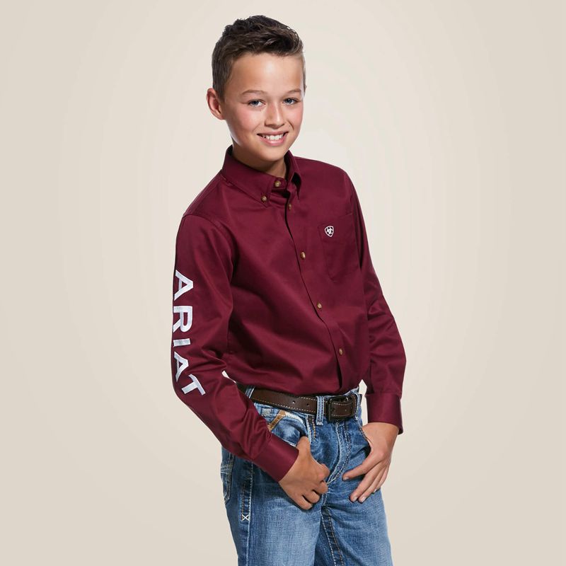 Ariat Team Logo Twill Classic Fit Shirt Burgundy/White Enfant | SII-81427990