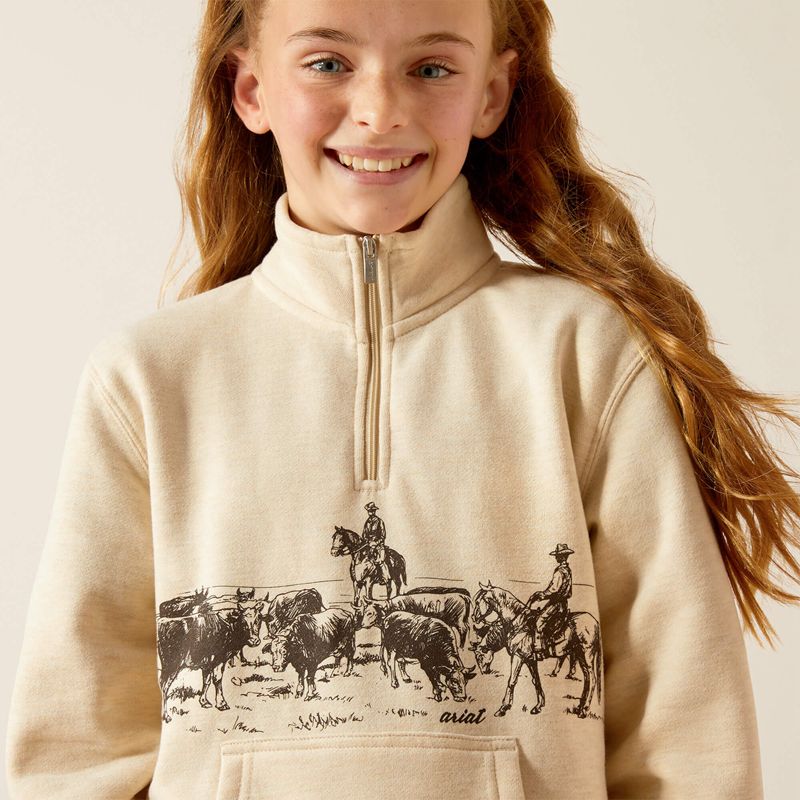 Ariat Pasture 1/4 Zip Sweatshirt Oatmeal Heather Enfant | YZK-40056806