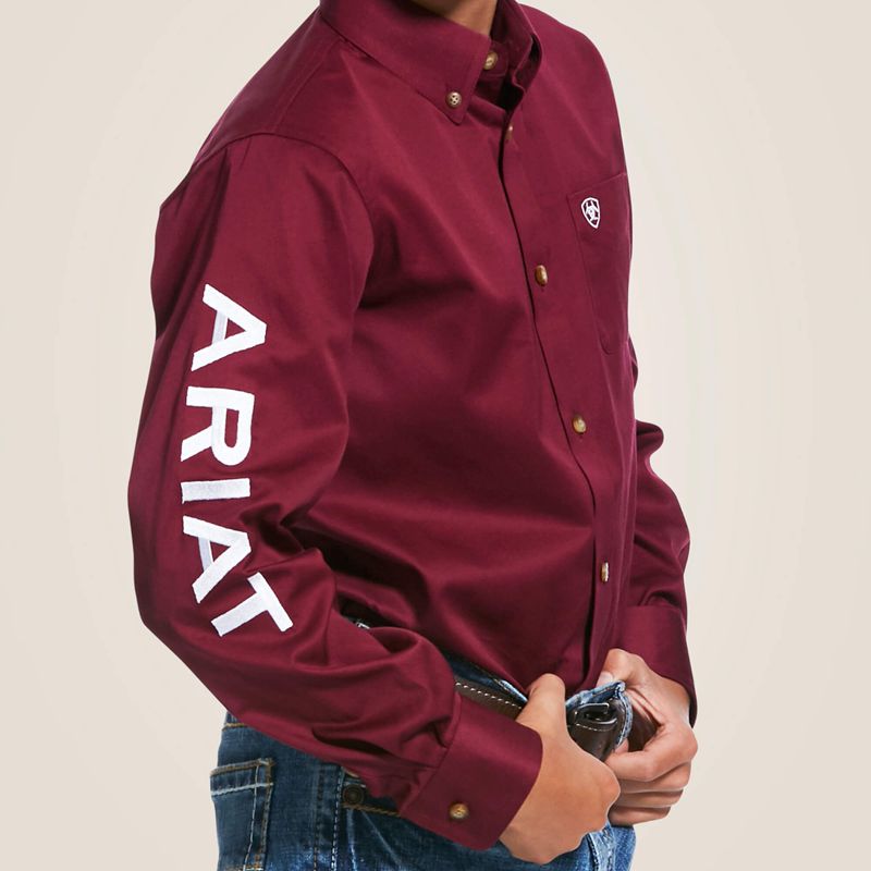 Ariat Team Logo Twill Classic Fit Shirt Burgundy/White Enfant | SII-81427990