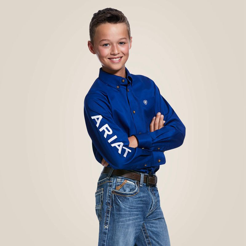 Ariat Team Logo Twill Classic Fit Shirt Ultramarine/White Enfant | BPV-80891174