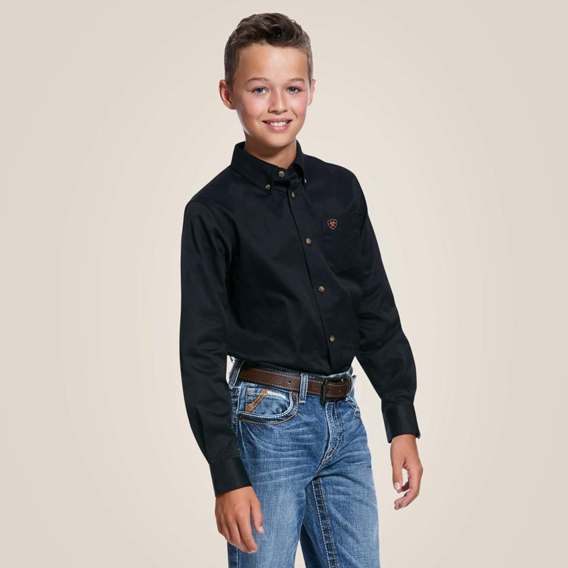 Ariat Solid Twill Classic Fit Shirt Noir Enfant | MMH-23382179