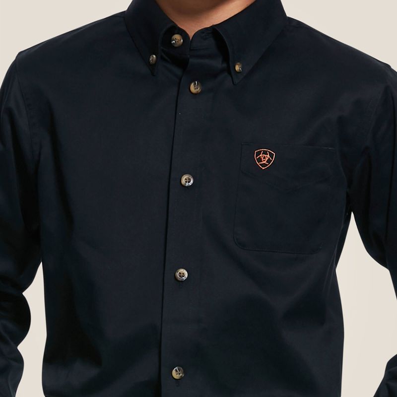 Ariat Solid Twill Classic Fit Shirt Noir Enfant | MMH-23382179