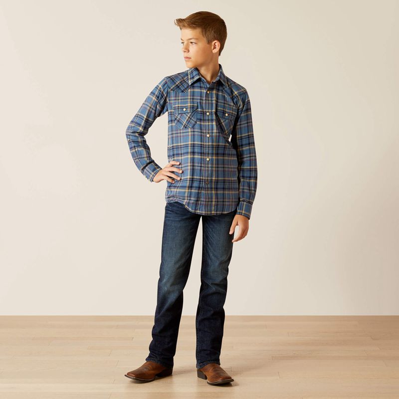 Ariat Huntley Retro Fit Shirt Bleu Enfant | FGC-39670696