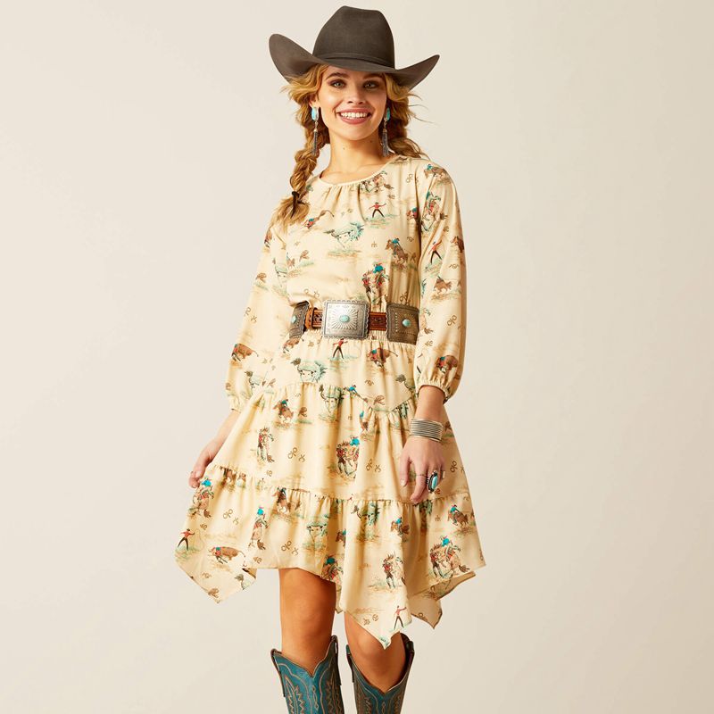 Ariat Handkerchief Dress Retro Ranch Print Femme | QHT-22829236