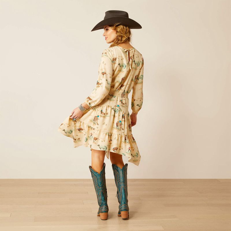 Ariat Handkerchief Dress Retro Ranch Print Femme | QHT-22829236