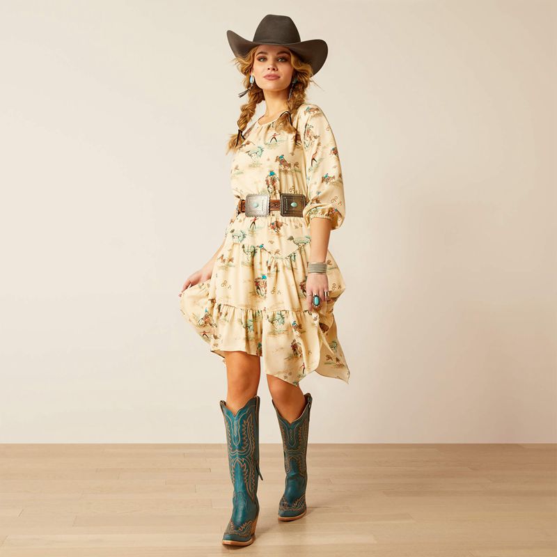 Ariat Handkerchief Dress Retro Ranch Print Femme | QHT-22829236