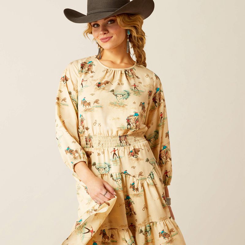 Ariat Handkerchief Dress Retro Ranch Print Femme | QHT-22829236