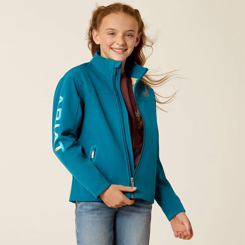 Ariat New Team Softshell Jacket Ocean Depths/Retro Ranch Print Enfant | YEC-66167155