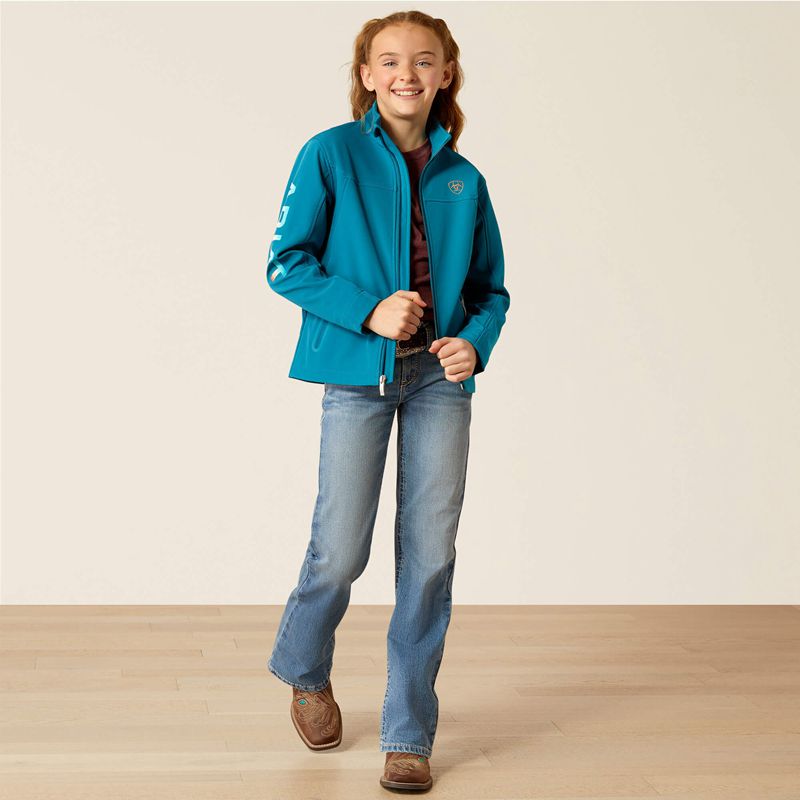 Ariat New Team Softshell Jacket Ocean Depths/Retro Ranch Print Enfant | YEC-66167155