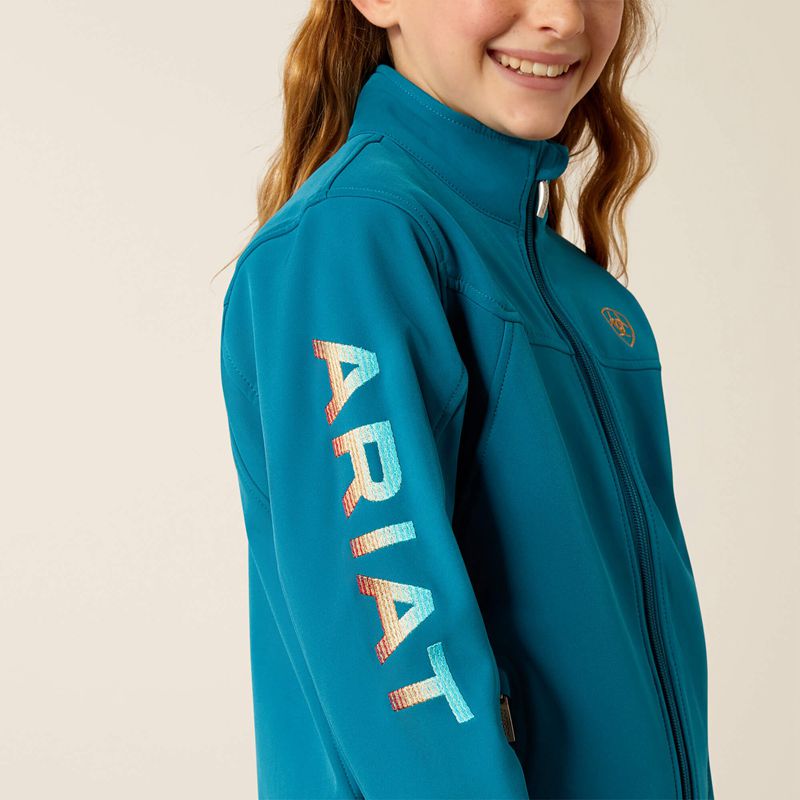 Ariat New Team Softshell Jacket Ocean Depths/Retro Ranch Print Enfant | YEC-66167155