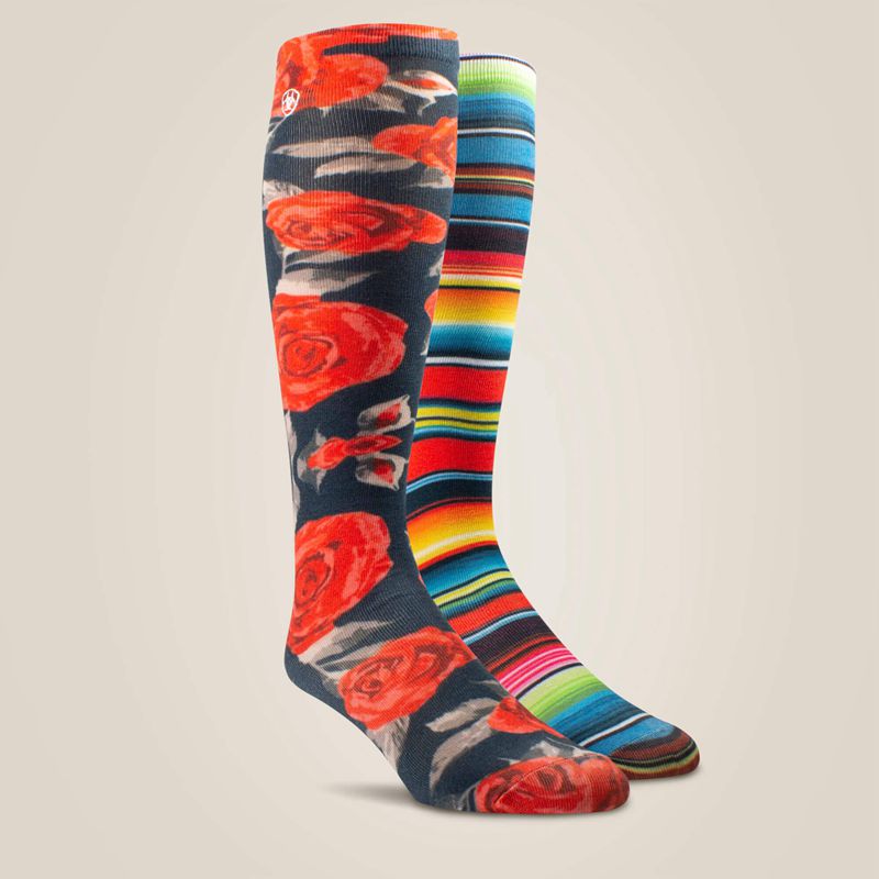 Ariat Western Beauty Knee High Sock 2 Pair Multi Color Pack Rose Femme | GBY-96719137