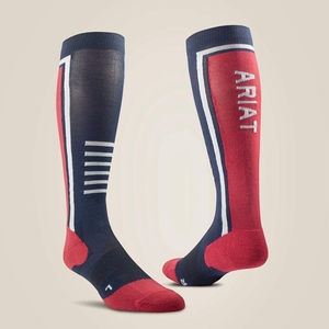 Ariat Tek Slimline Performance Socks Navy/Red Femme | BYN-87955769