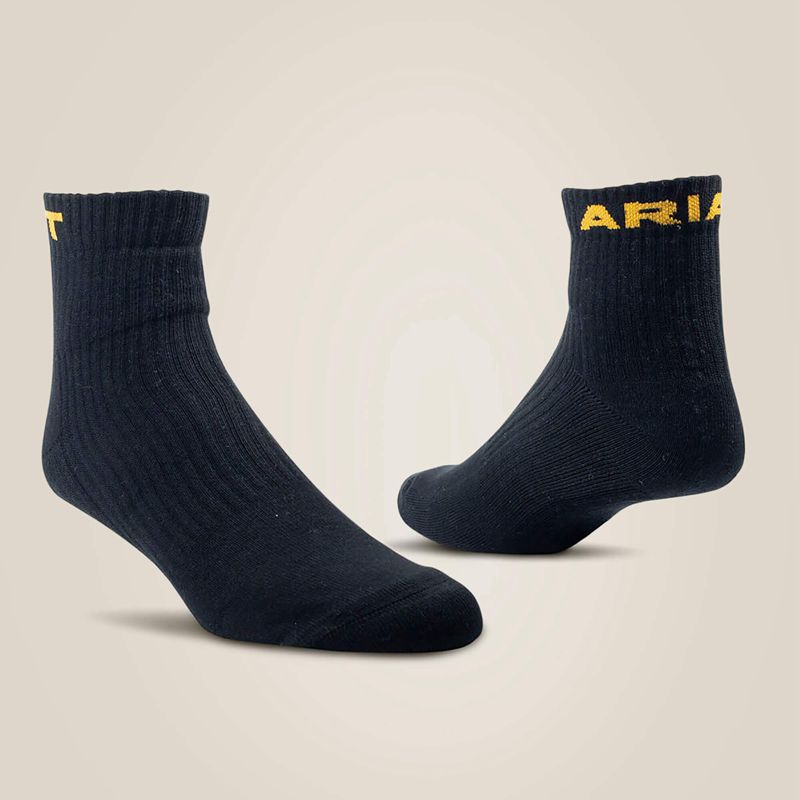 Ariat Premium Ringspun Cotton Quarter Crew Work Sock 3 Pair Pack Noir Femme | RJV-00092587