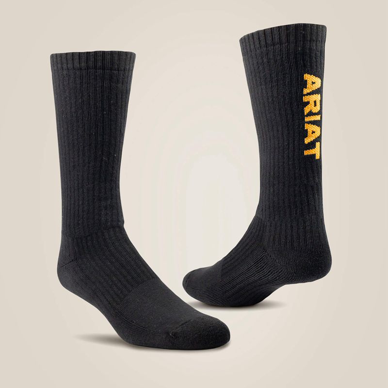 Ariat Premium Ringspun Cotton Mid Calf Work Sock 3 Pair Pack Noir Femme | KXR-27635043