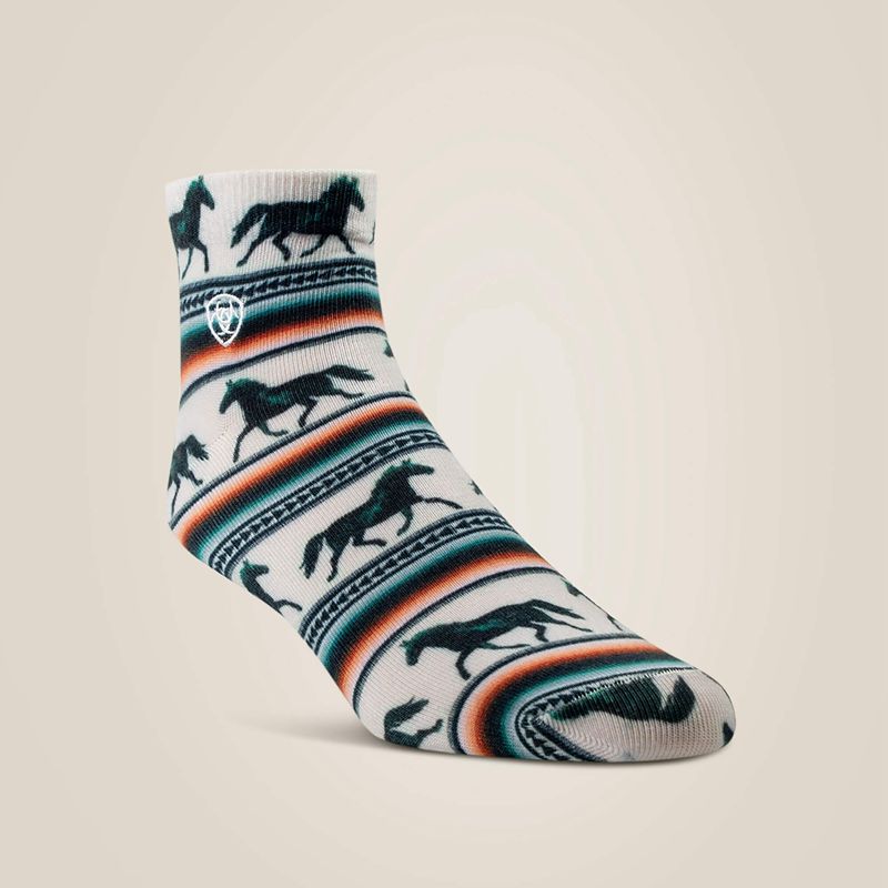 Ariat Serape Horseprint Qtr Crew 2 Pair Multi Color Pack Black/Cream/Serape Femme | NPV-87665166